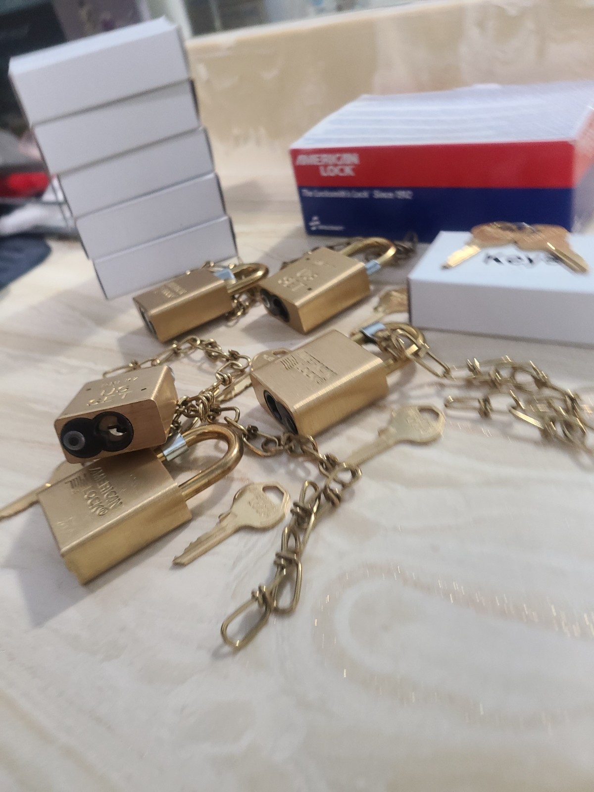 American Padlock with Chain Keyed Alike RNFK7 US SET 5 sets with 7 keys