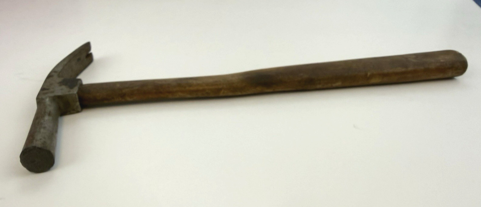 Vintage ~ Tack Hammer With Nail Puller ~ 10 1/4″ ~ Upholsterer’s~Wood Handle