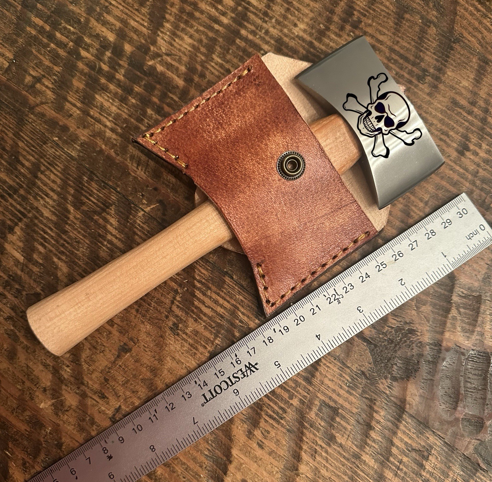 Custom Double Bit Mini Art Axe Hatchet Tribute Skull & Crossbones Poison