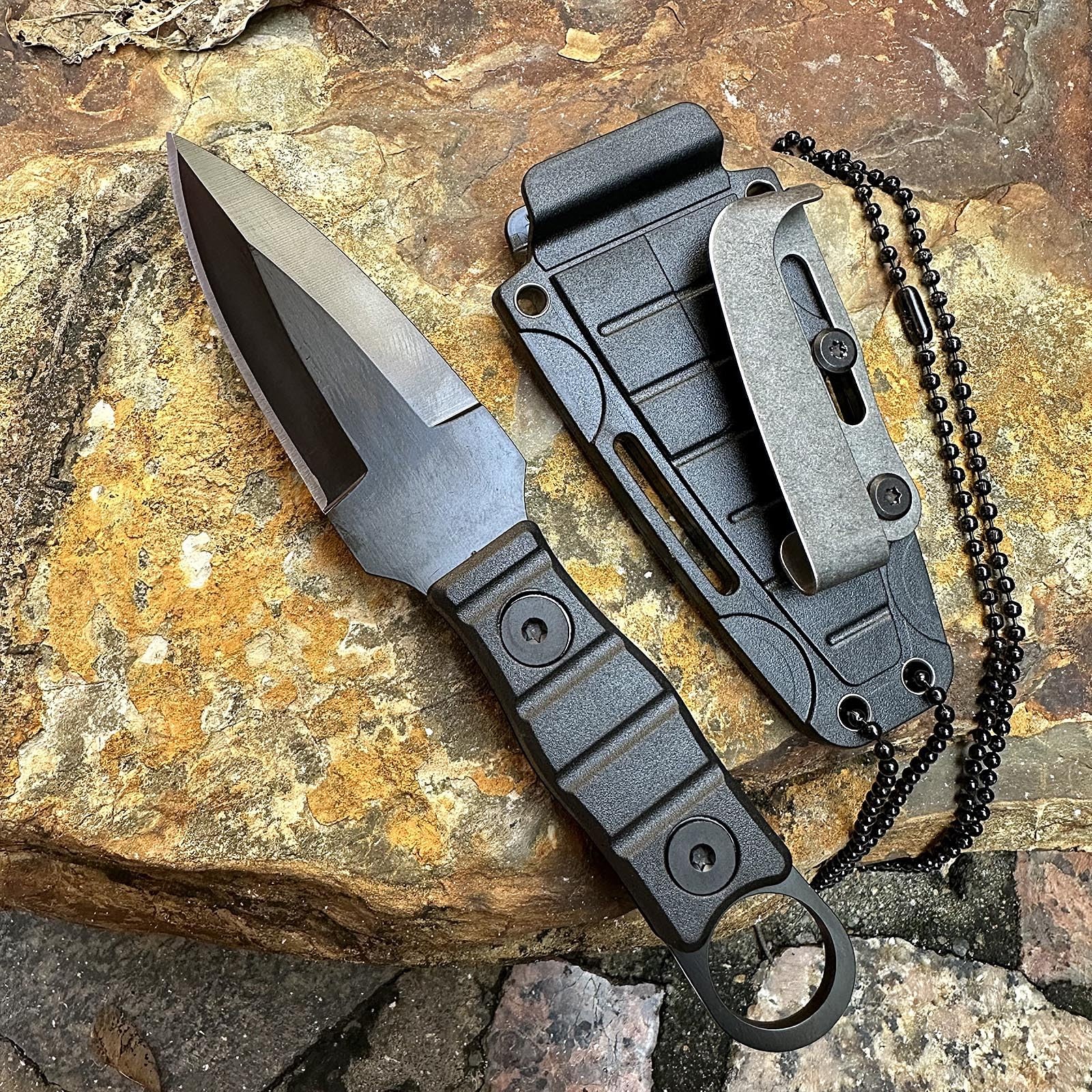 WILD TACTICAL Fixed Blade Knife, Full Tang w/Kydex Sheath, Belt Clip and Neck…