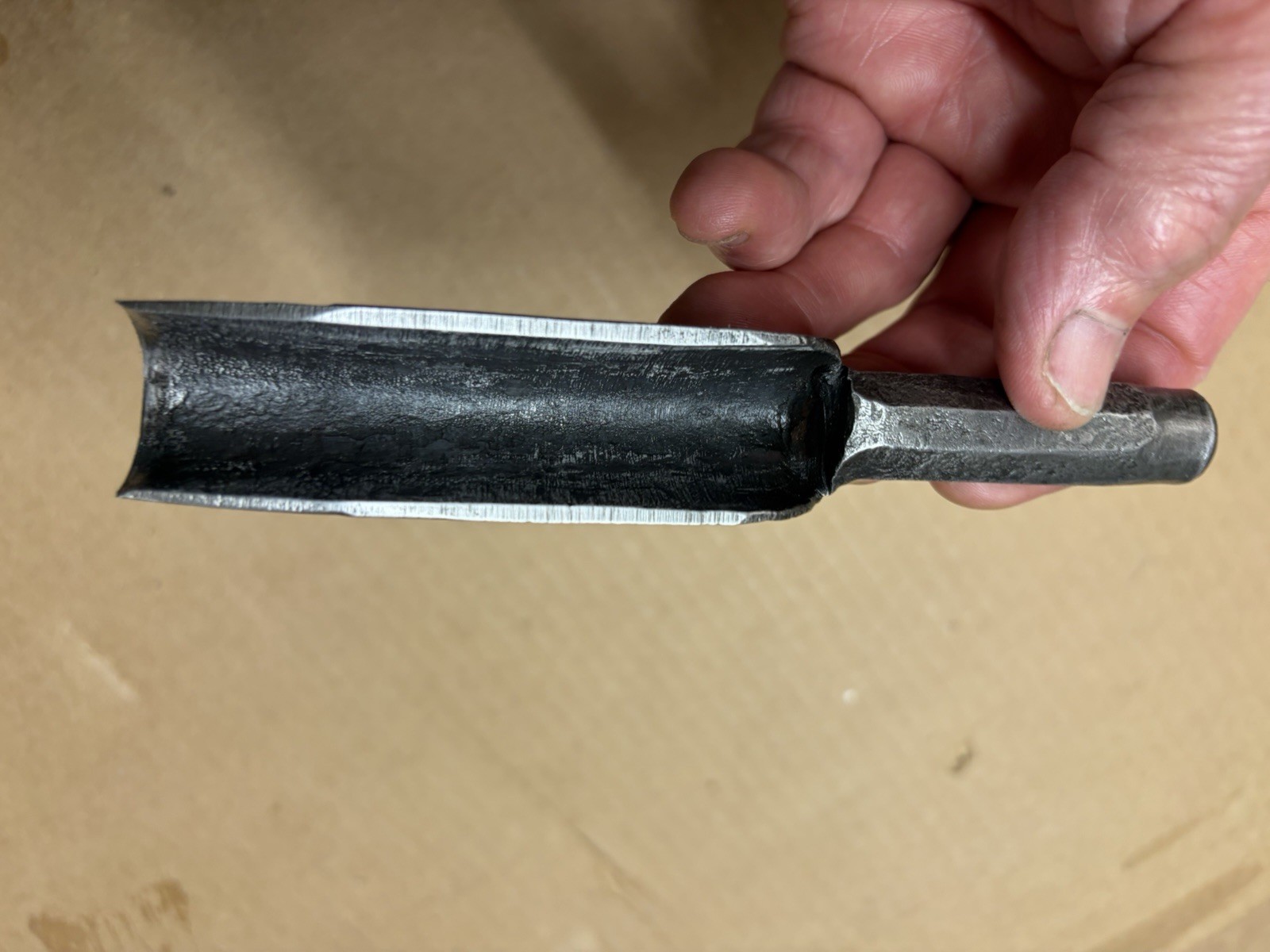 Rare Antique Hand Forged 7/8” Wide Full Radius Gouge. 6” Long. 1 Piece Steel