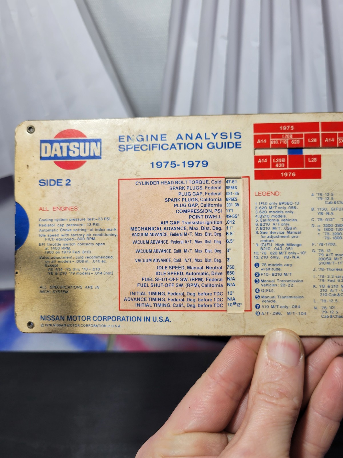 DATSUN Engine Analysis Specs. 1975-79 and 1971-74 ULTRA RARE SLIDE! 280Z NISSAN