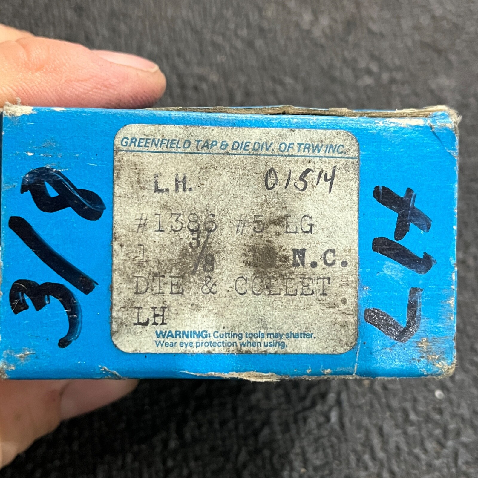 Greenfield Die Collet 3/8-16 NC L.H. 3/8 CNC BIT in box – NEW – C