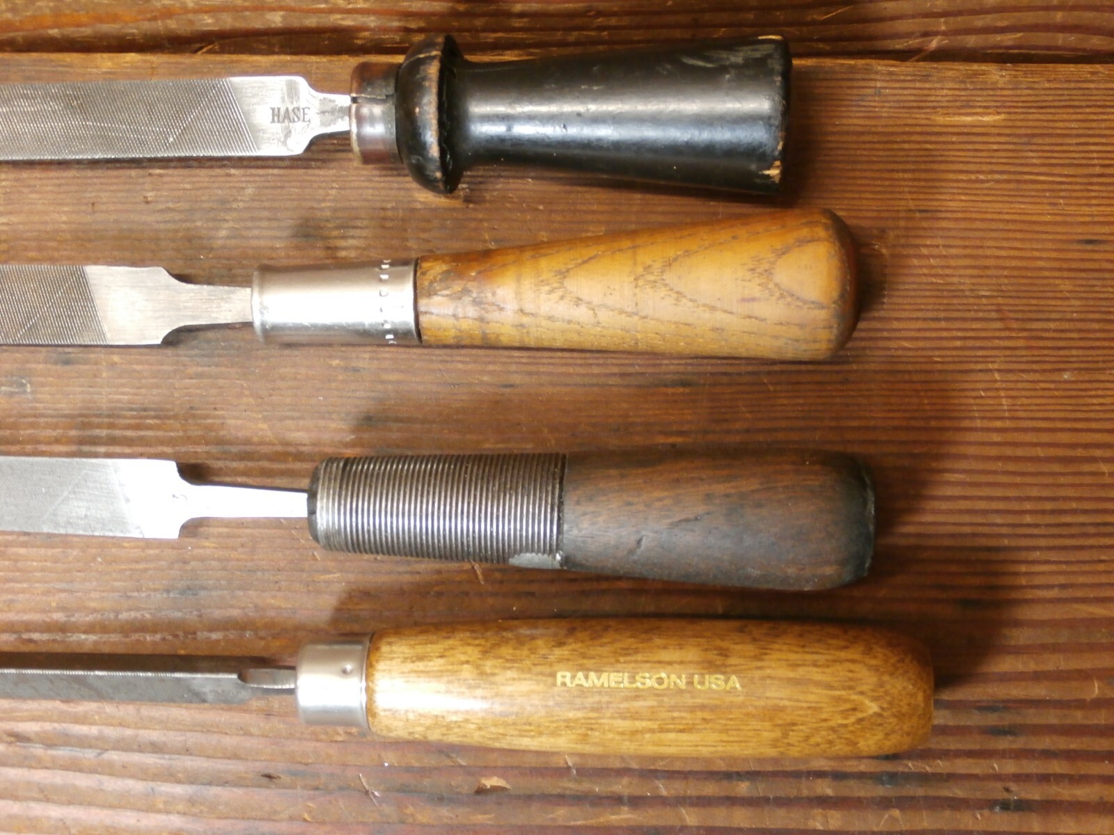 Vintage Lot Of 4 Files W/Handles “BAITER SWISS” HASE; ZENITH; GOLD MEDAL
