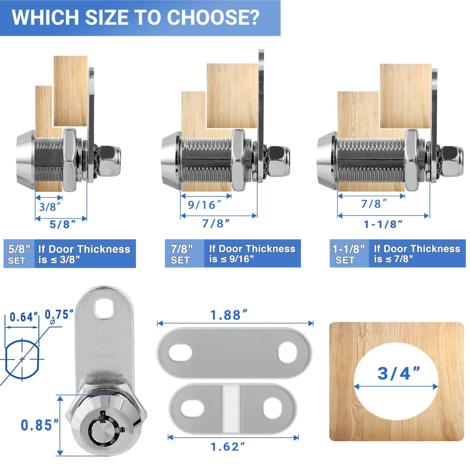Cam Locks RV Storage Locks Keyed Alike, 7/8” Fits on 9/16” Max Door Thickness, R