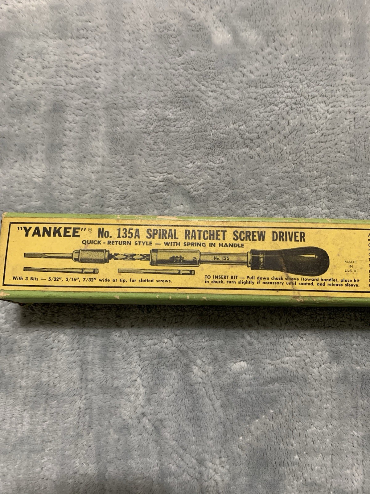Vintage YANKEE No 135A Spiral Ratcheting Screw Driver 3 Bits -New Original Box