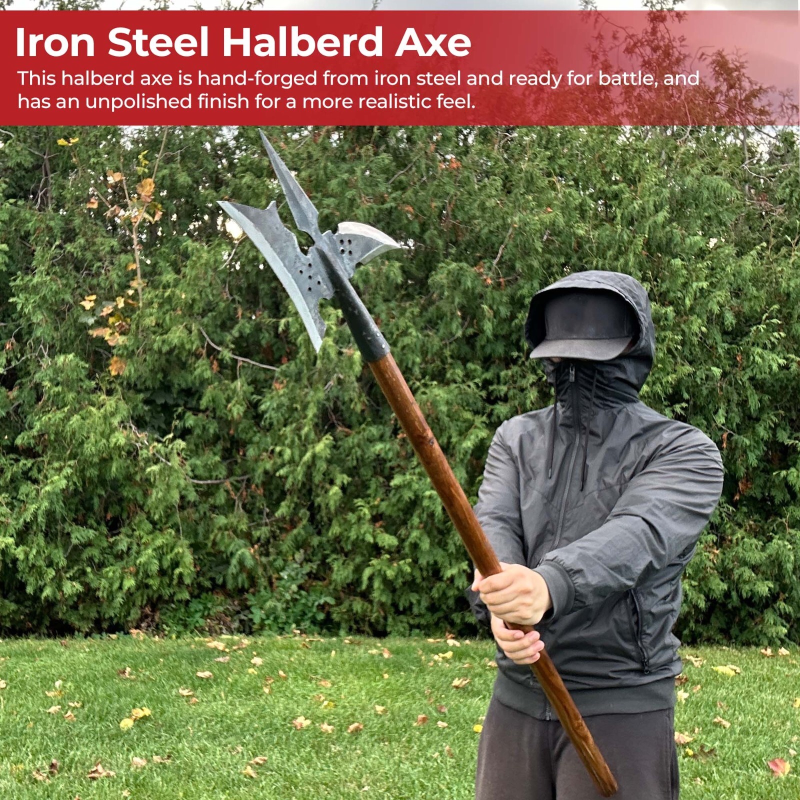 18TH CENTURY MEDIEVAL HAND FORGED CROSS HALBERD SERGEANTS WITH WOODEN HANDLE Axe
