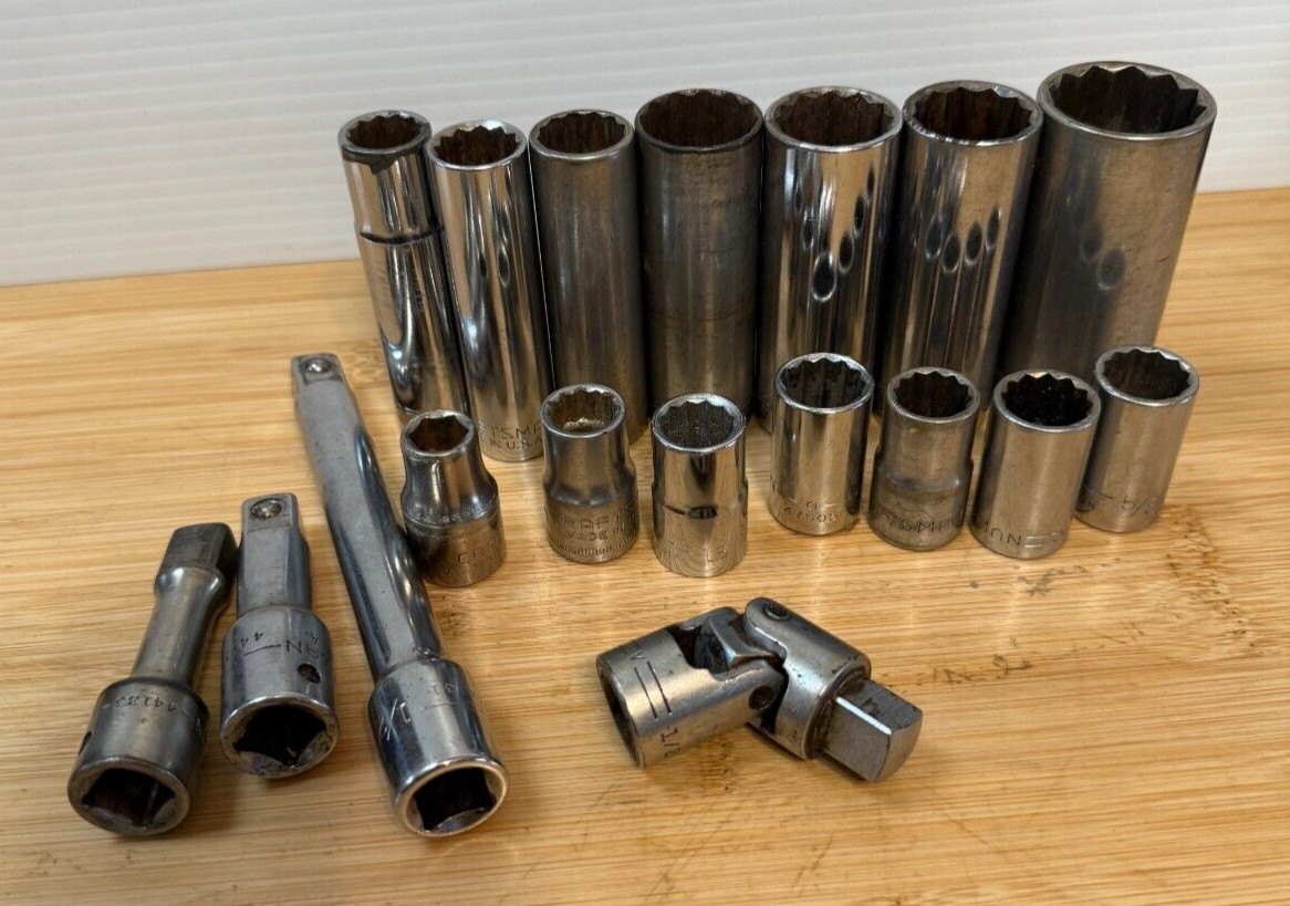 LOT OF 18 ASSORTED Craftsman Vintage Sockets,Extensions,Swivel 1/2″ Drive