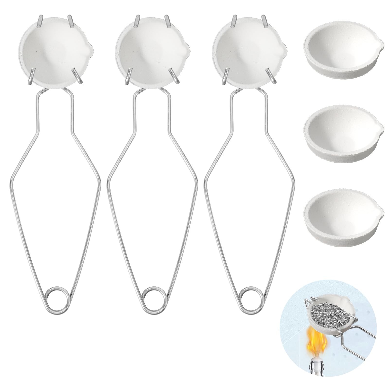 9 Pcs Crucibles for Melting Metal Kit, 6 Ceramic Quartz Crucibles, 3 Pcs Whip…