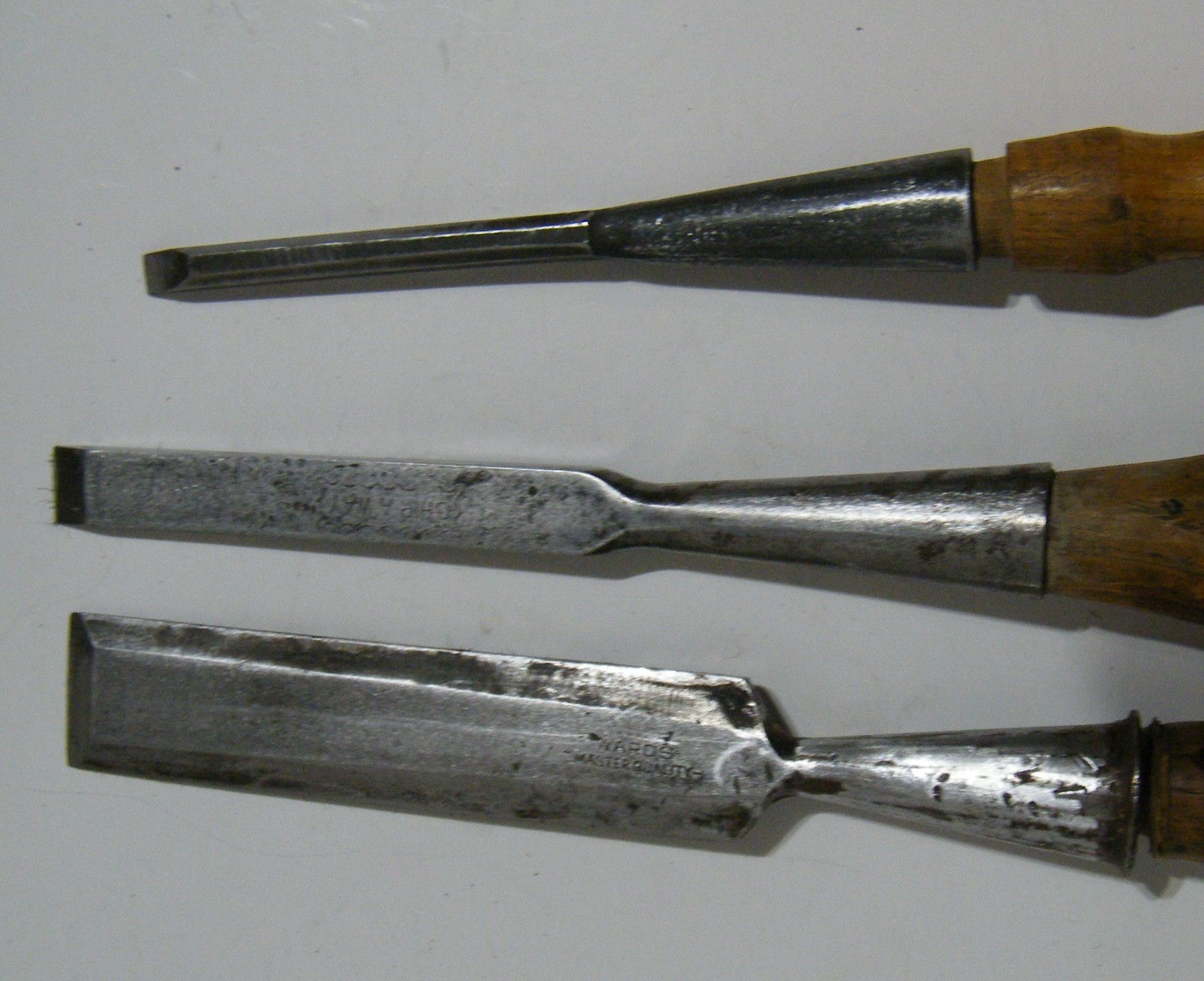 3 Vintage Socket Chisels: 1″, 1/2″, 1/4″ Various Makers