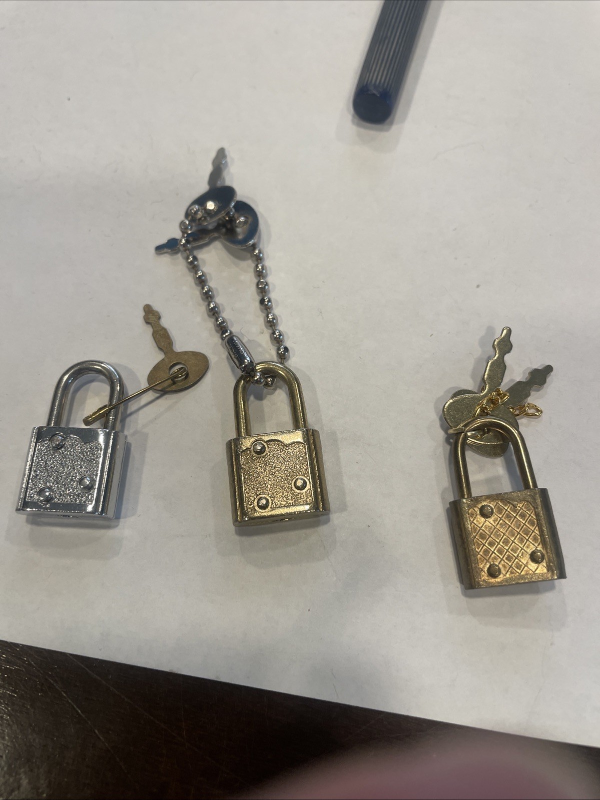 3 VINTAGE MINI PADLOCKS WITH KEYS Brass Gold & Silver