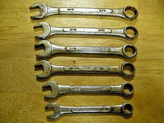 DROP FORGED VINTAGE LOT of SIX (6) COMBINATION DUAL WRENCHES – USED – VG COND.