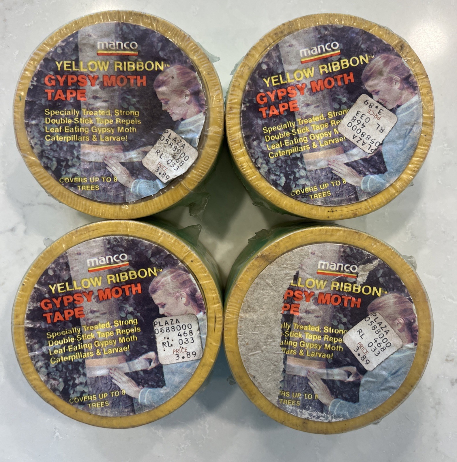 4 Manco Yellow Ribbon Gypsy Moth Caterpillar Worm Tape Traps Barrier 2in X 30ft