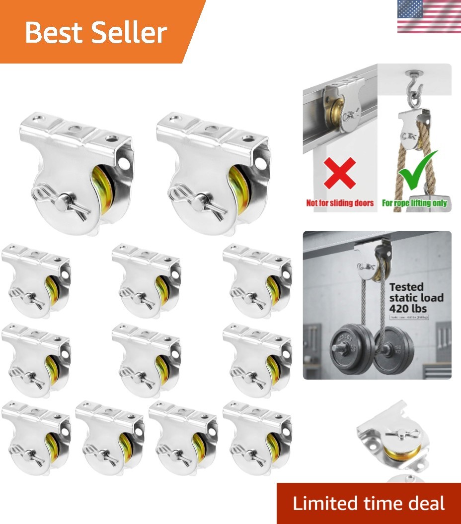 Galvanized Wall Mount Pulley Set, 12 Pcs, Silent Operation, Heavy-Duty Magic
