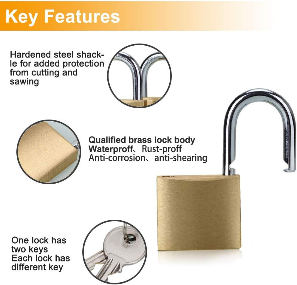 Lock Solid Brass Keyed Different Padlock-（1-9/16 inch 40mm 2pack