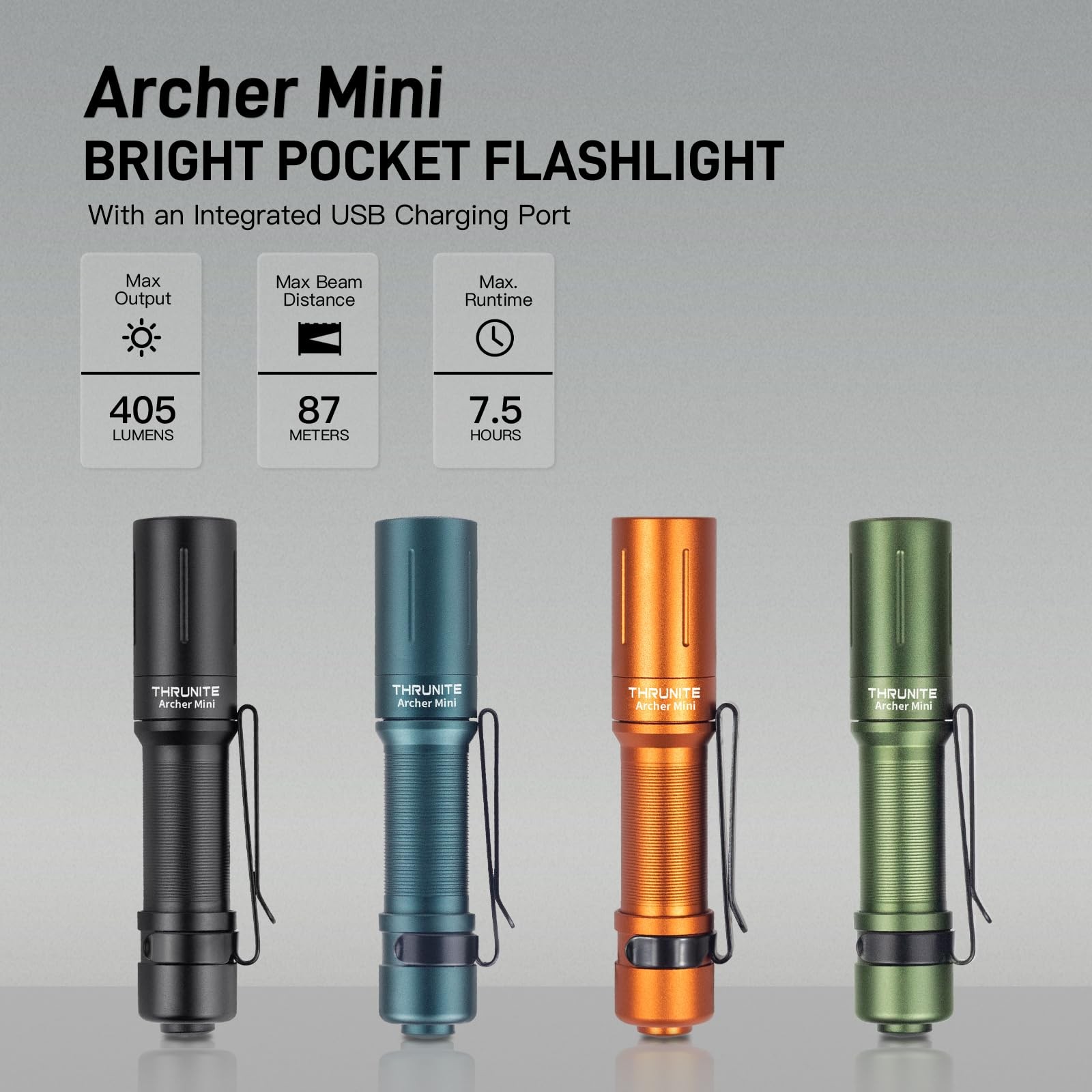 ThruNite Archer Mini EDC Flashlight, USB-C pocket size, Black Cool White