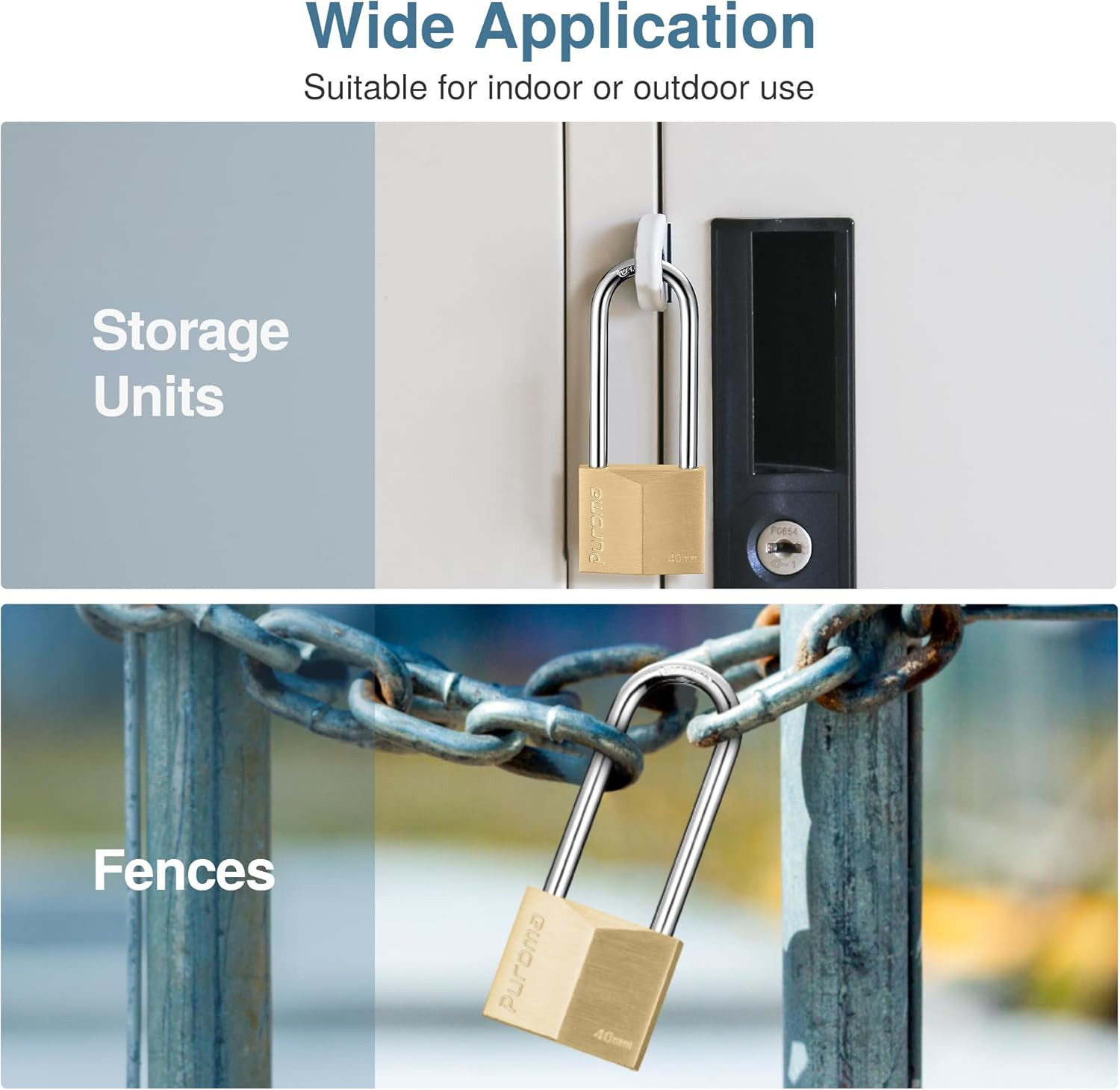 Keyed Padlock 3 Keys Outdoor Solid Brass Lock 2.6″ Shed Gate Hasp | Keyed Alike,