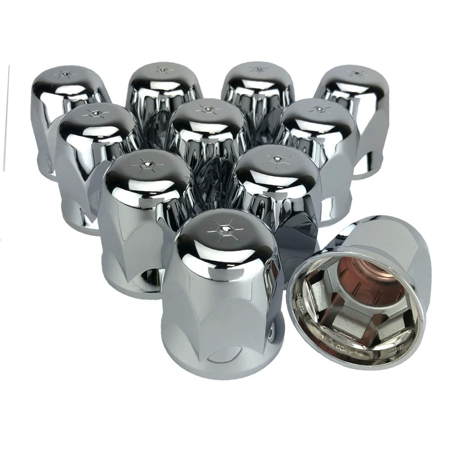 10 Alcoa 33mm Chrome Push On Hex Lug Nut Cover with Flange, Interior Metal Cl…