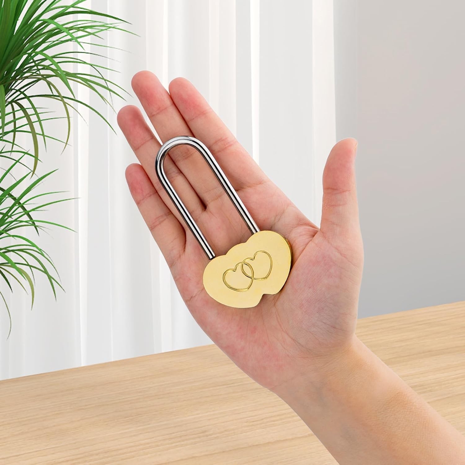 Brass Double Heart Lock 3.5″ 50Mm Metal Love Padlock for Lovelock Bridge,Wedding