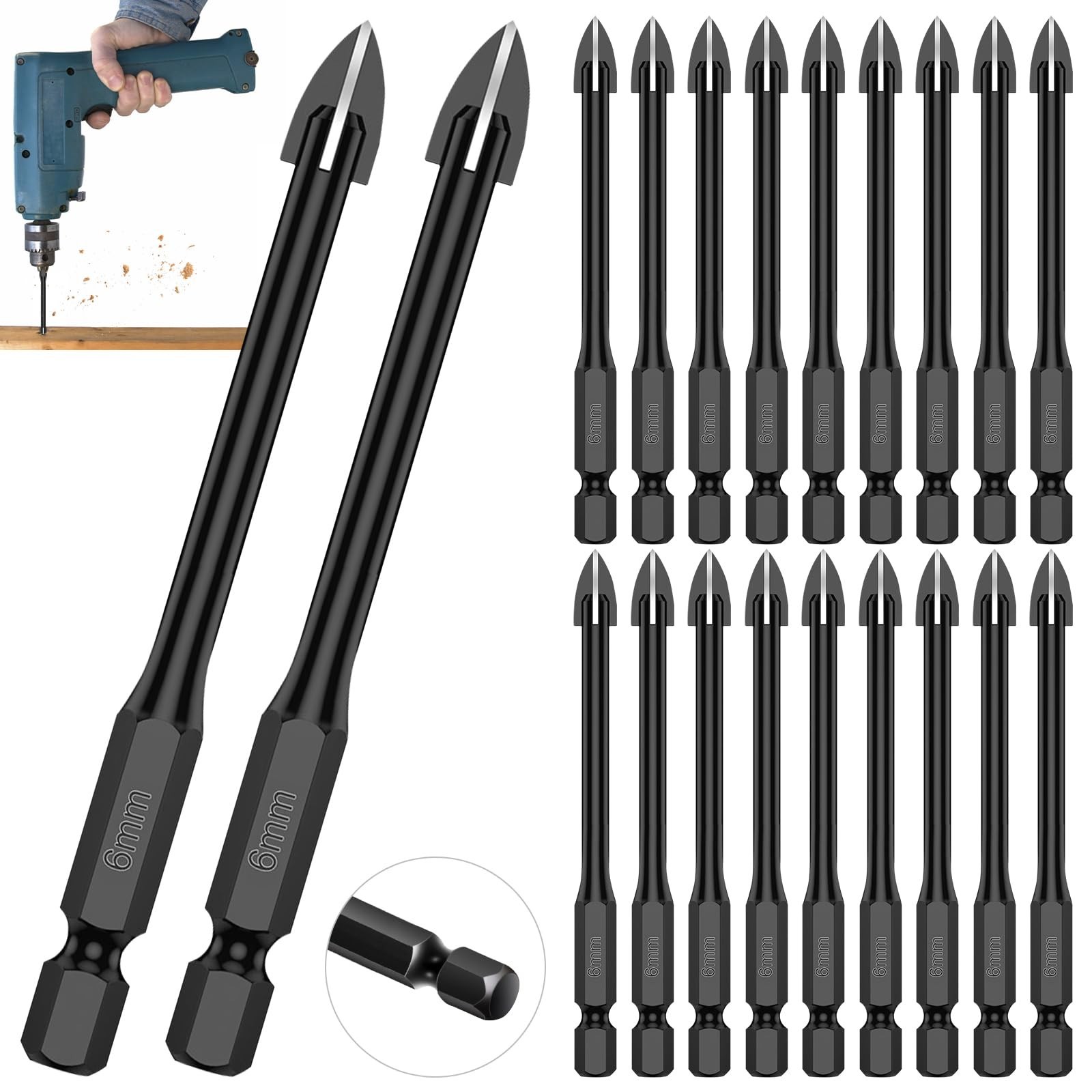 20 PCS 1/4″ Tile Drill Bits 6mm Masonry Drill Bits Concrete Drill Bit Set All…