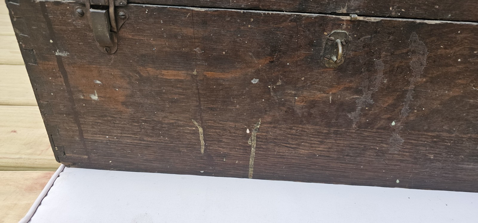 Antique Wood Carpenter Tool Box Oak Chest Vintage With Tray Leather Handle