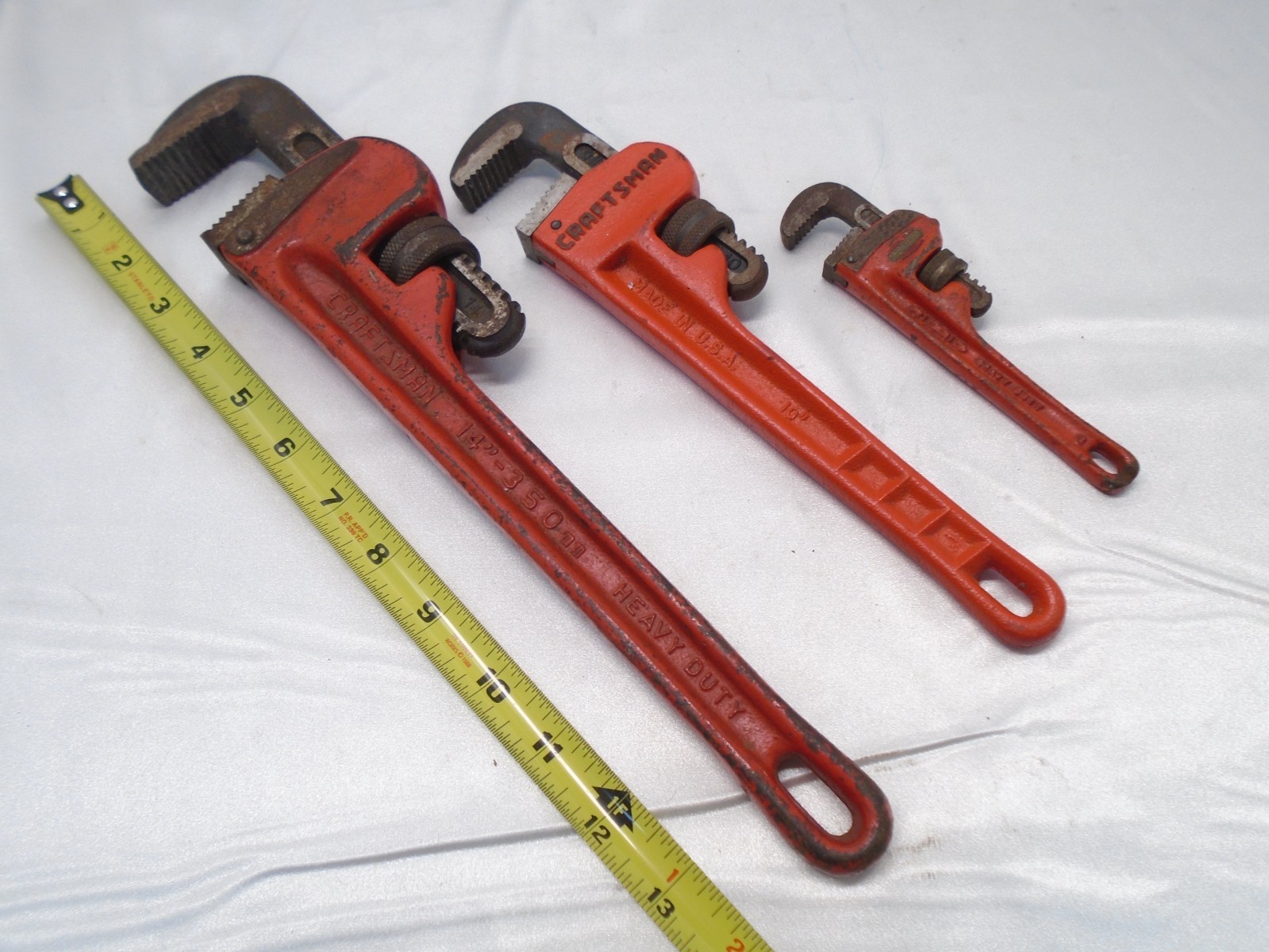Vintage CRAFTSMAN 14″ & 10″ Ridgid 6″ Pipe Wrench Set Heavy Duty Adjustable