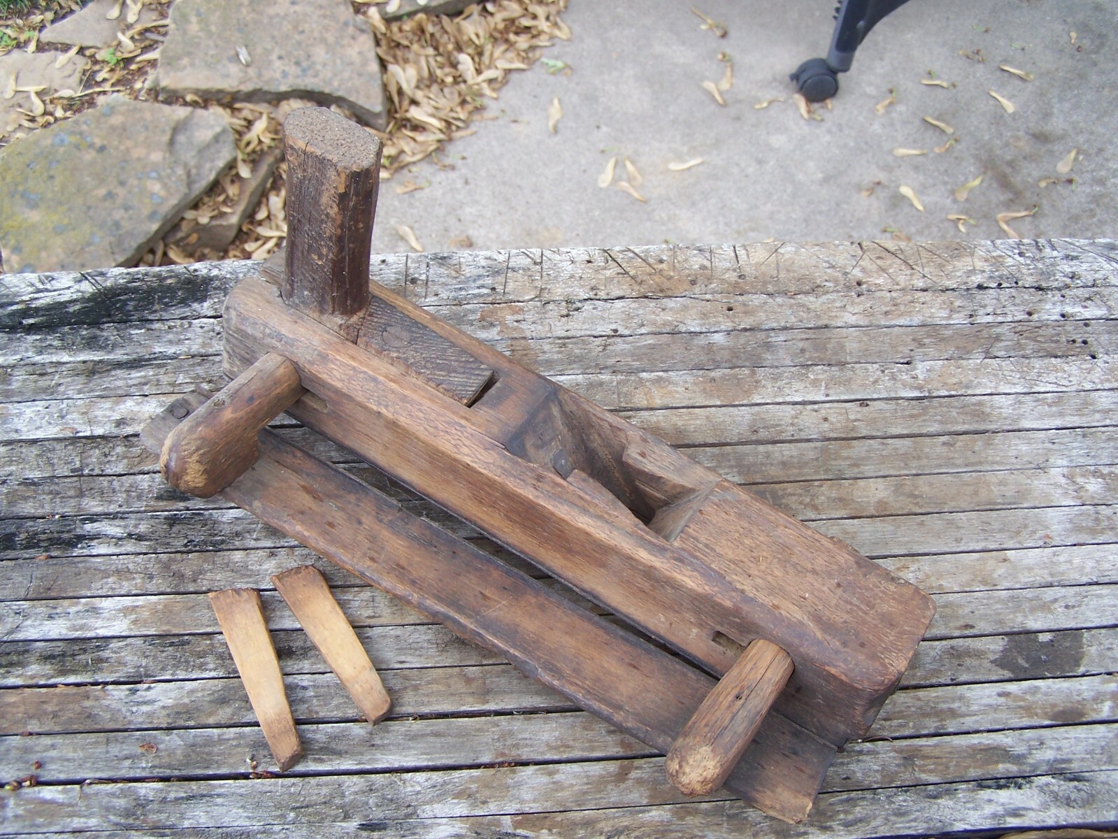 Primitive Antique Carpenter’s Wooden Wedge Arm Plough Plane – 1800’s