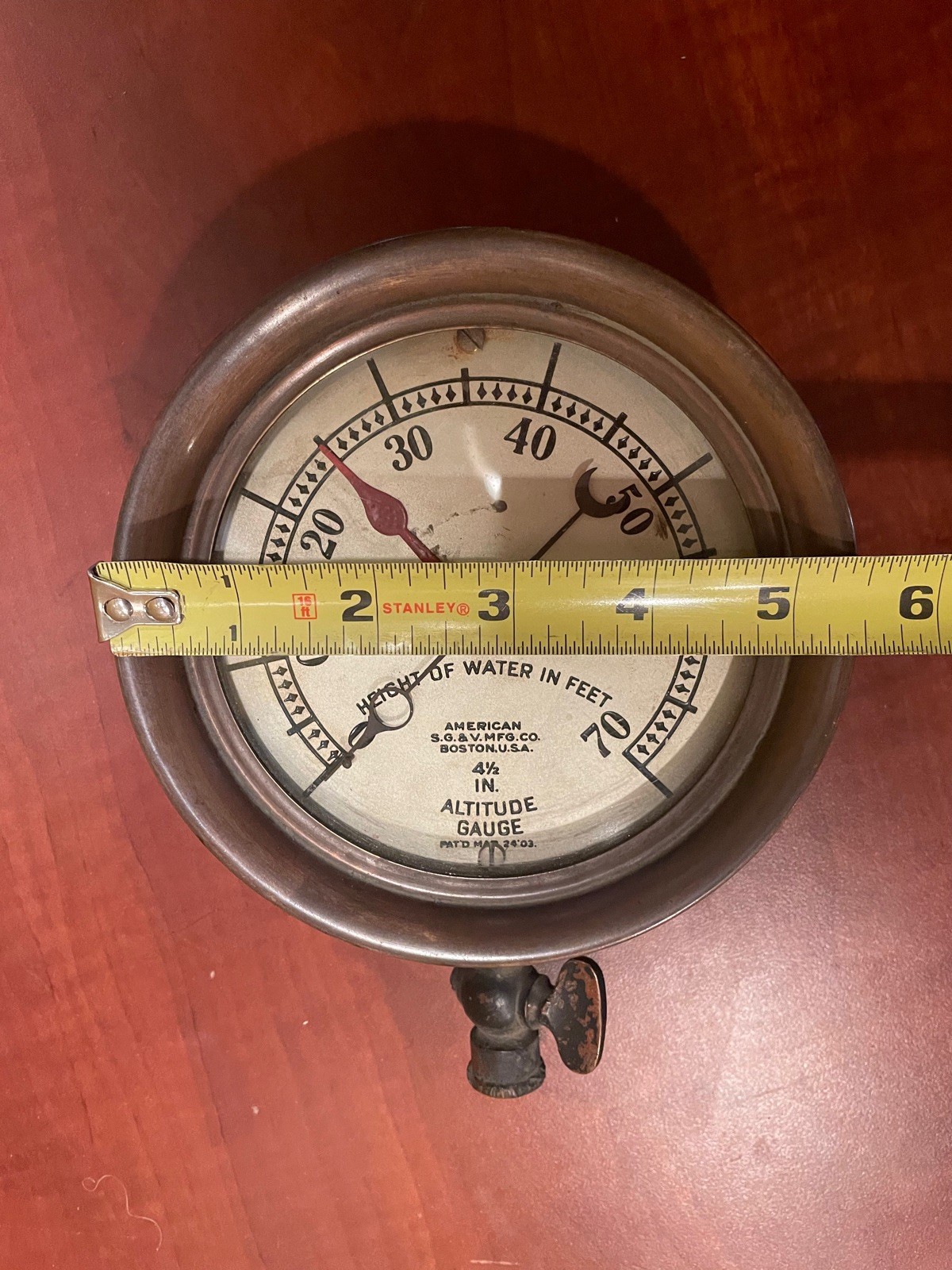 Antique 4 1/2″ Altitude Guage American Steam Guage & Valve Co. Pat’d Mar 24 1903