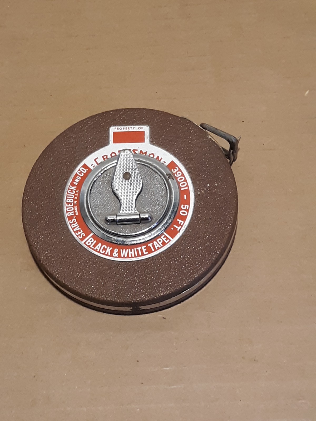 Vintage Craftsman Sears and Roebuck 50′ Black and White Tape Measure 39001 Brown