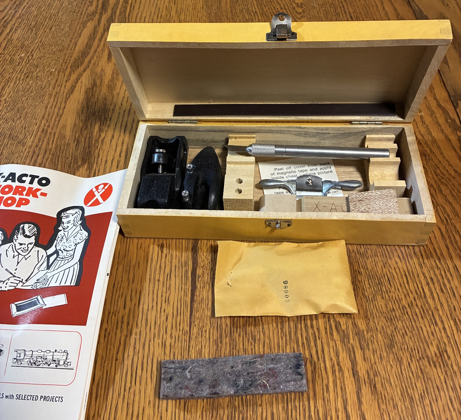 Xacto Tool Set in Dovetail Wood Box, Plane, Spoke Shave, Knife, Multiple Blades