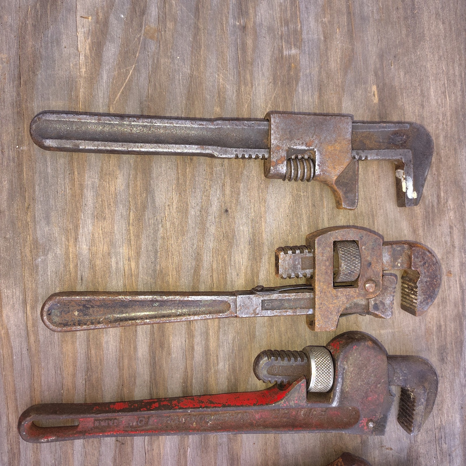 Vintage pipe wrenches lot of 4 various brands all jaws move