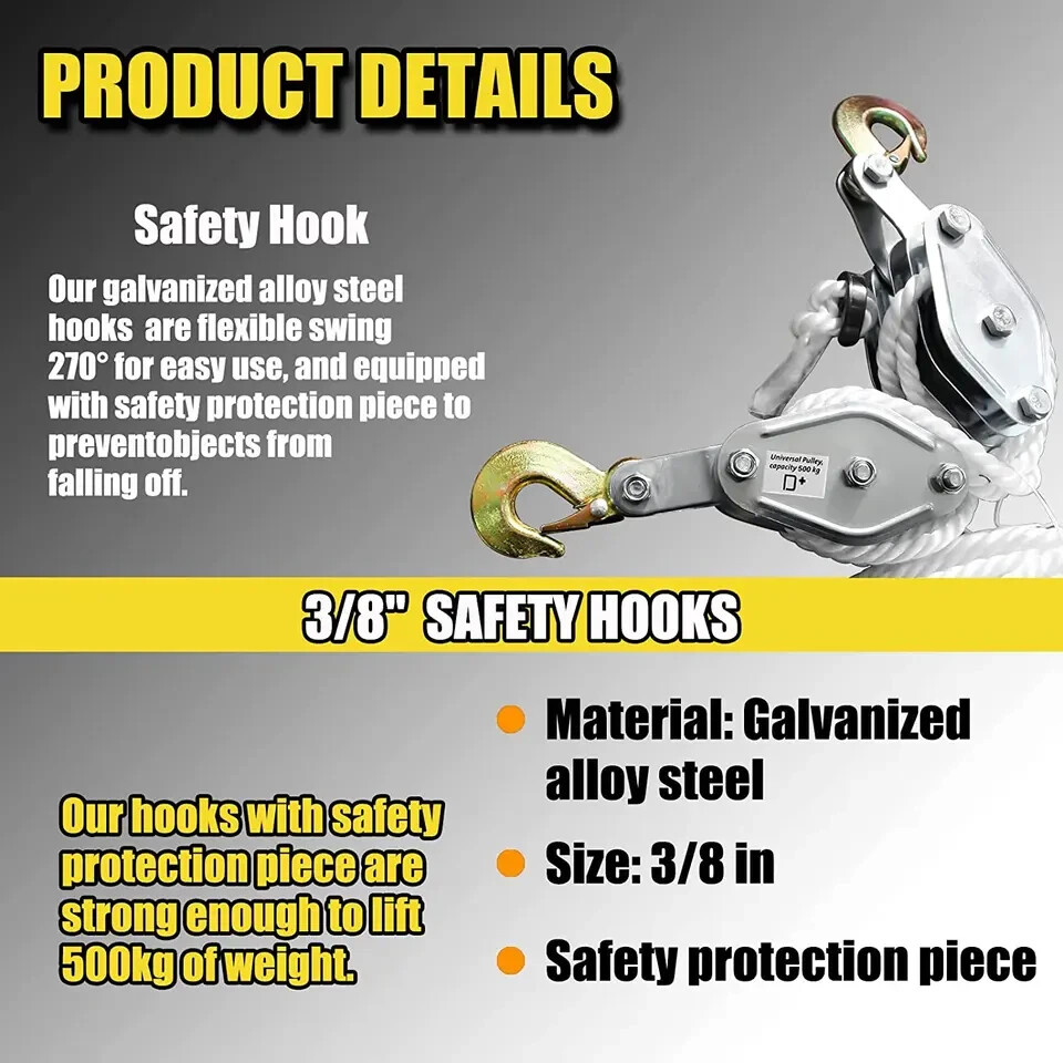 Heavy Duty Pulley-Block and Tackle,2200 Lbs Capacity, 4400 Lbs Breaking Strength