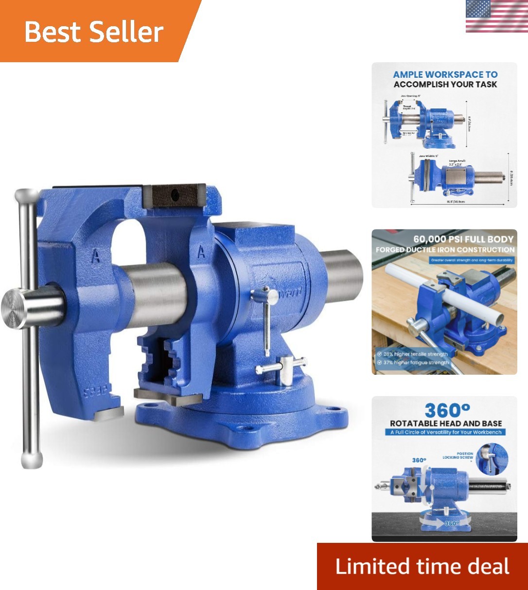 Heavy Duty Bench Vise 5-Inch Blue