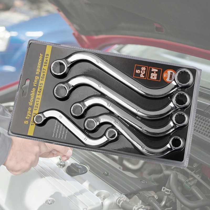 5x/Set S-Shaped Wrench Set Practical Double 12 Point Box Ends Wrench Repair Tool