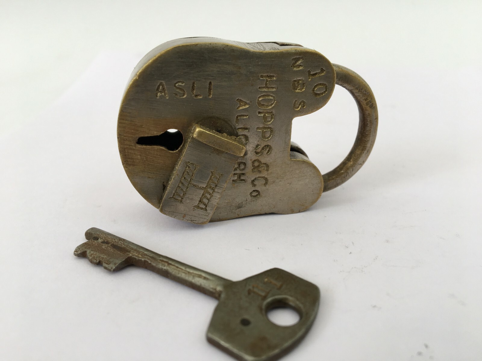 Lock Old Vintage Solid Brass lock With Key Small Miniature Hopps & Co Aligarh