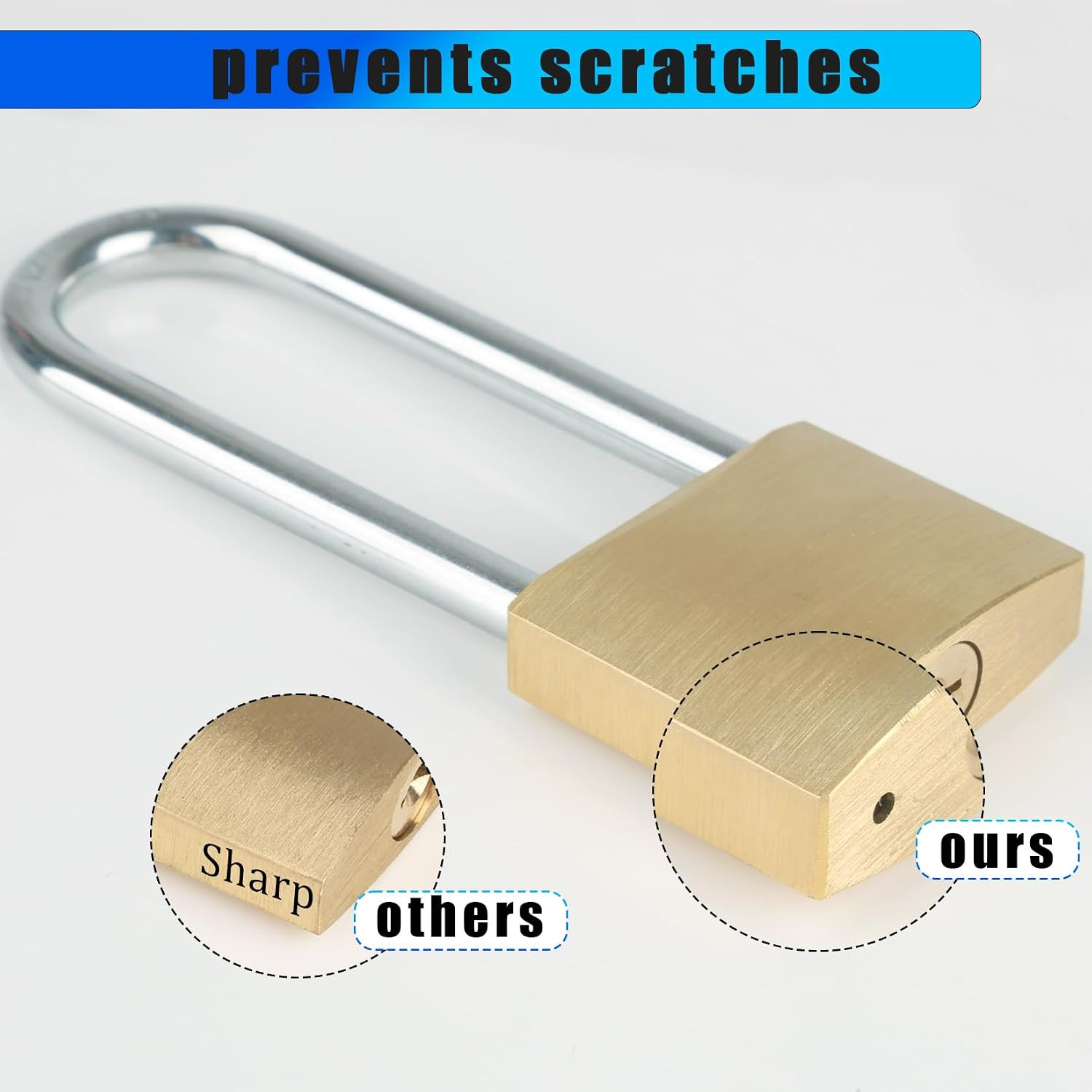 Solid Brass Padlock with 3 Keys, 3Inch Long Shackle Locker Lock, 1-9/16″(40Mm) W