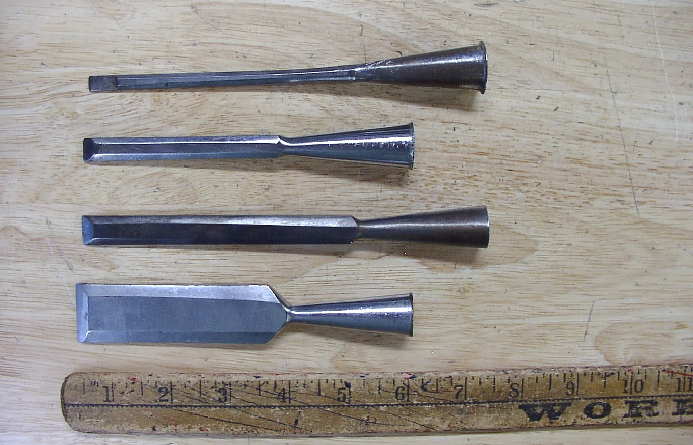 3 Vntg Unbranded Bevel Edge Socket Chisels,1″,1/2″,3/8″,& BONUS 1/4″ Craftsman