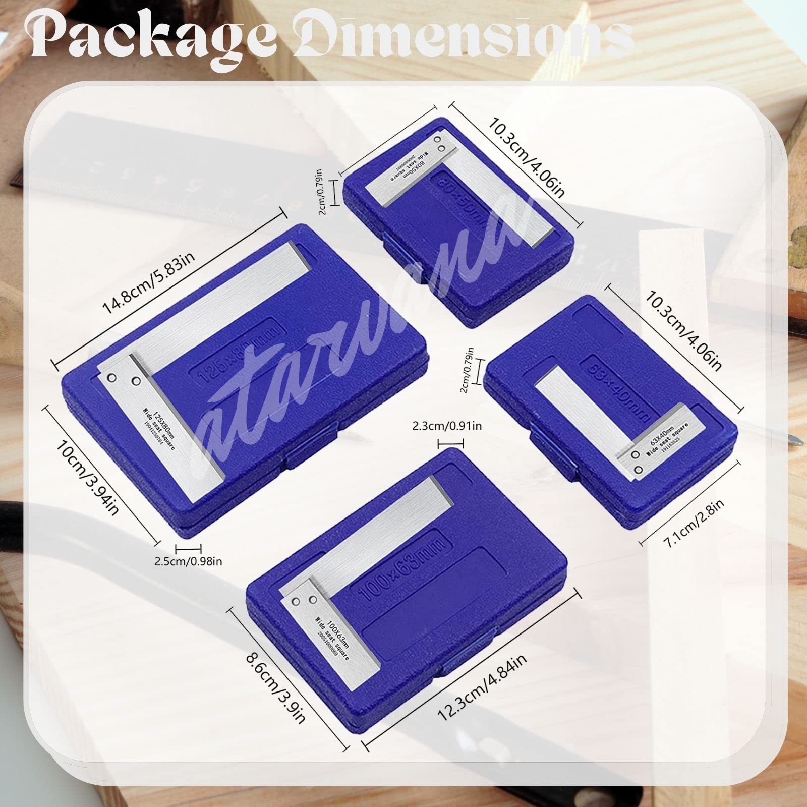 Machinist Square Set 2, 3, 4, 5 Inch, Atarvana Mechanical Steel High Silver