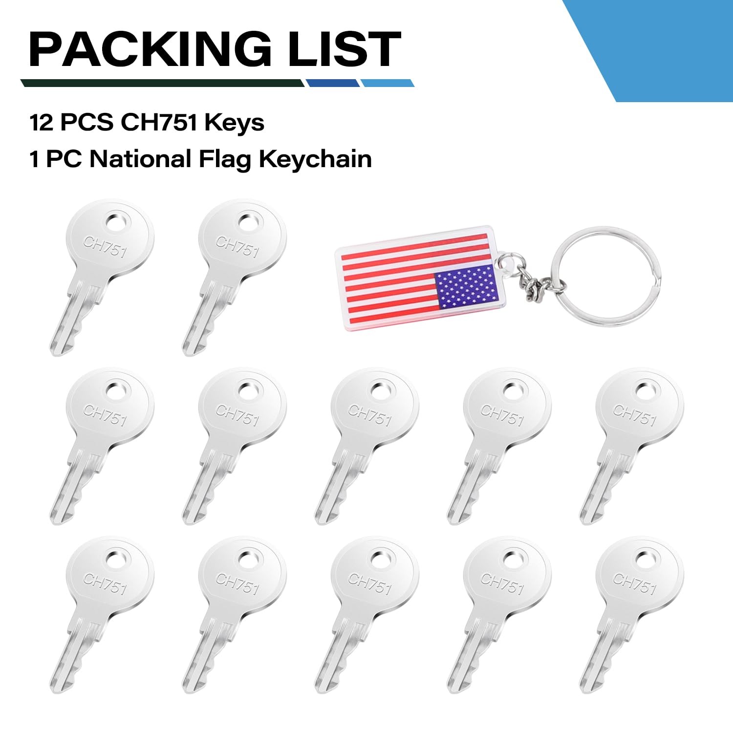 12PCS CH751 RV Universal Keys Replacement for Compartments Cabinets Tool Boxes L