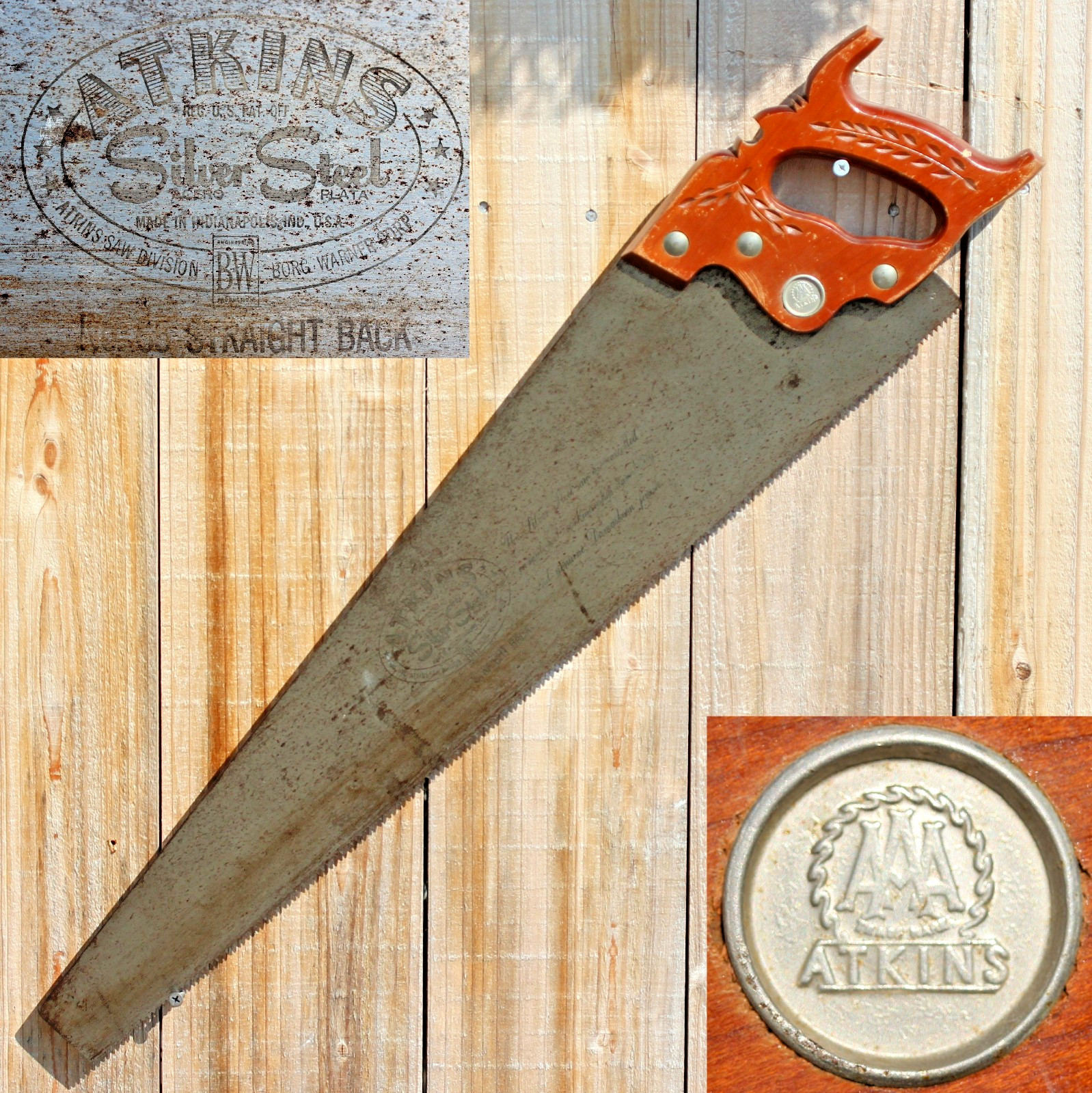 VTG Atkins Saw Division BW Co Silver Steel #65 Straight Back 29″ 8 TPI Blade USA