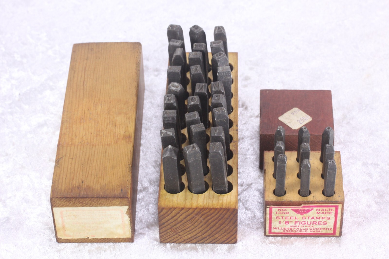 Millers Falls Steel Numbers Stamps 1/8″ Figures & Young Bros 1/4″ Stamps A-Z