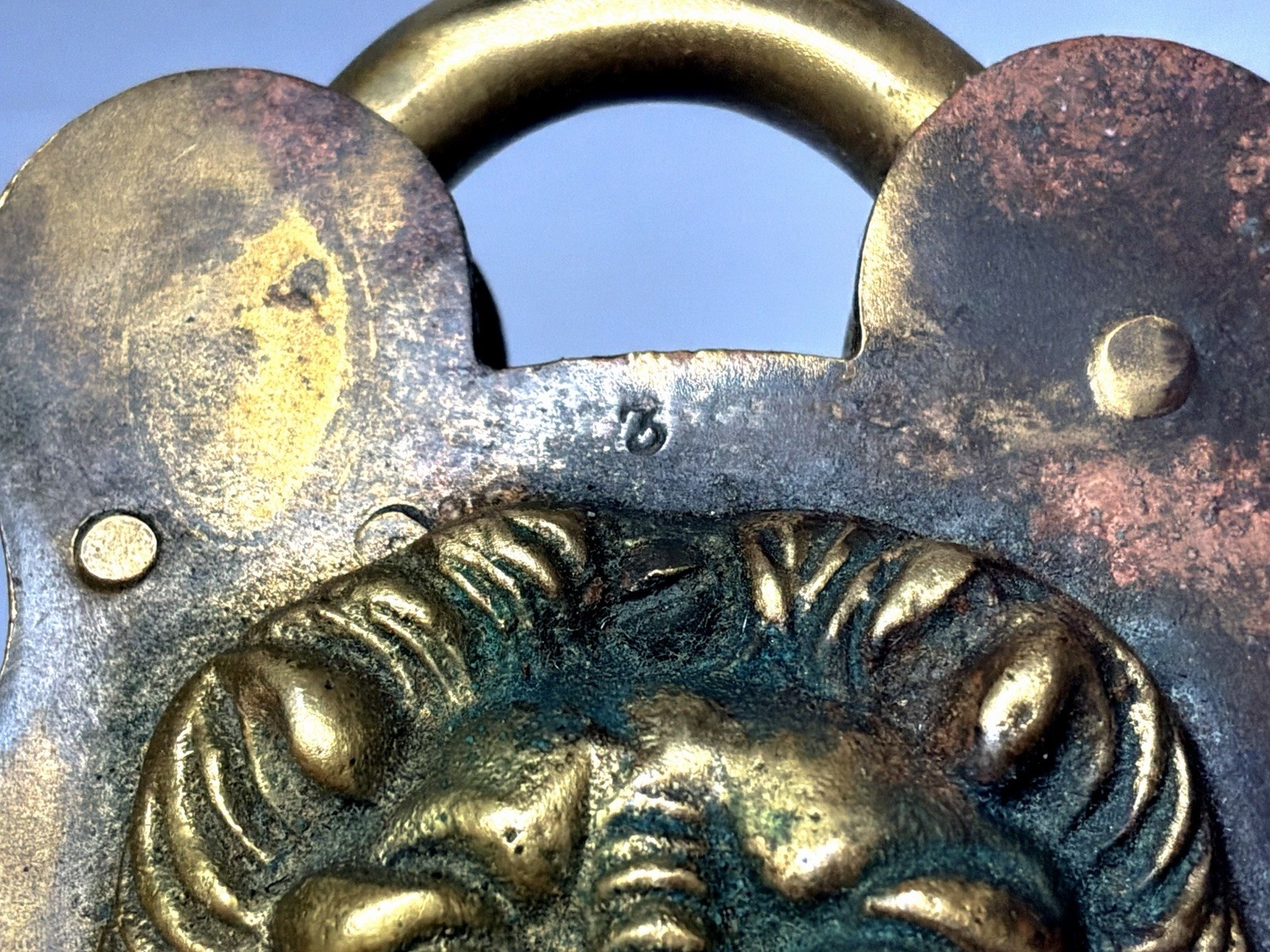 Antique Patent 1896 Large Lion Head #3 Brass Padlock Lock No Key