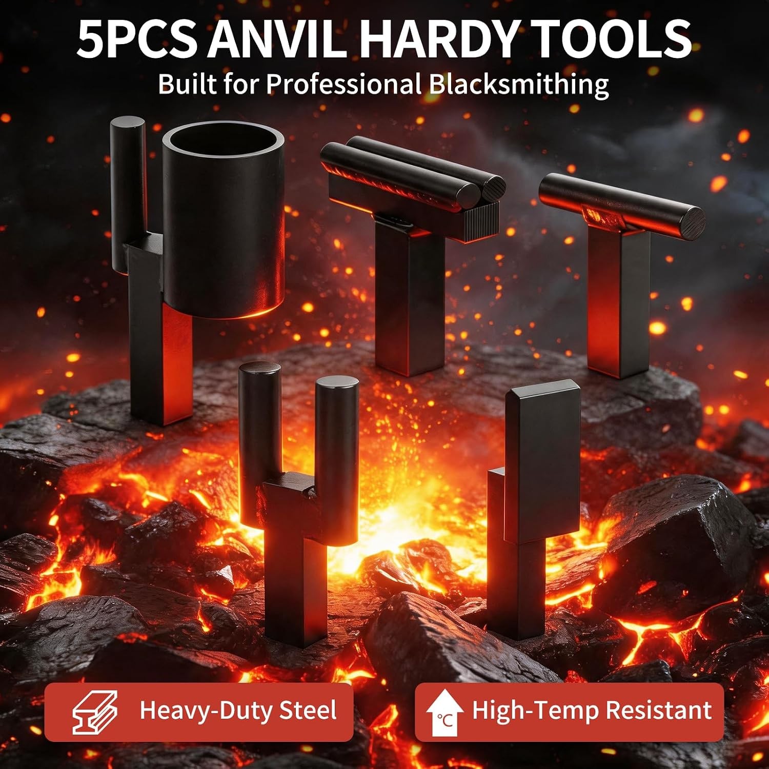 5 Piece 1 inch Blacksmith Anvil Hardy Hole Tools Set Blacksmithing Forge Forging