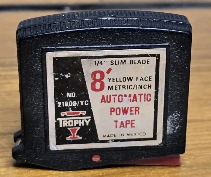 Vintage Trophy 8 Ft Automatic Power Tape Measure Slim Blade 21808/YC Metric/Inch