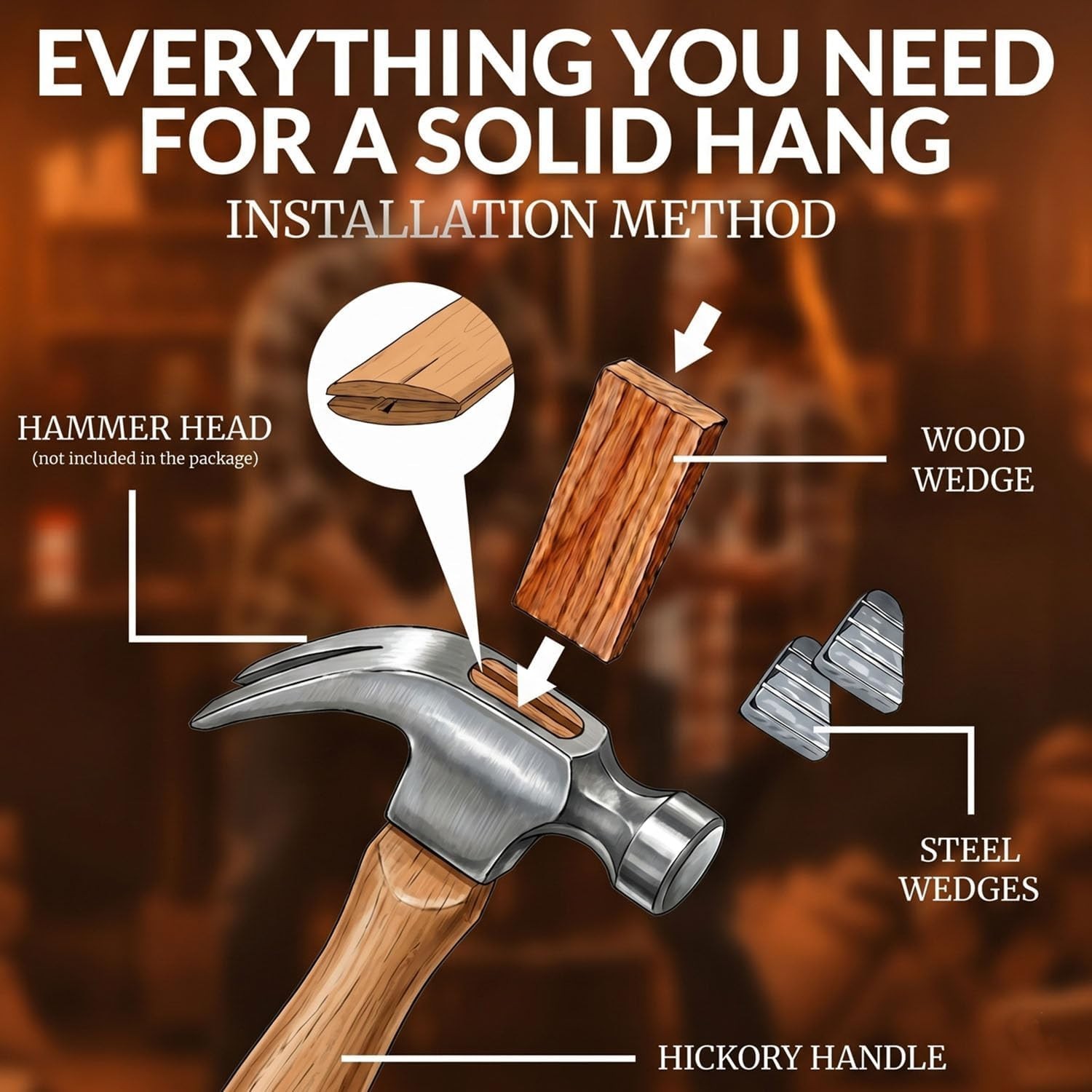 Wooden Tool Handle Set with Steel Wedges – Easy Installation