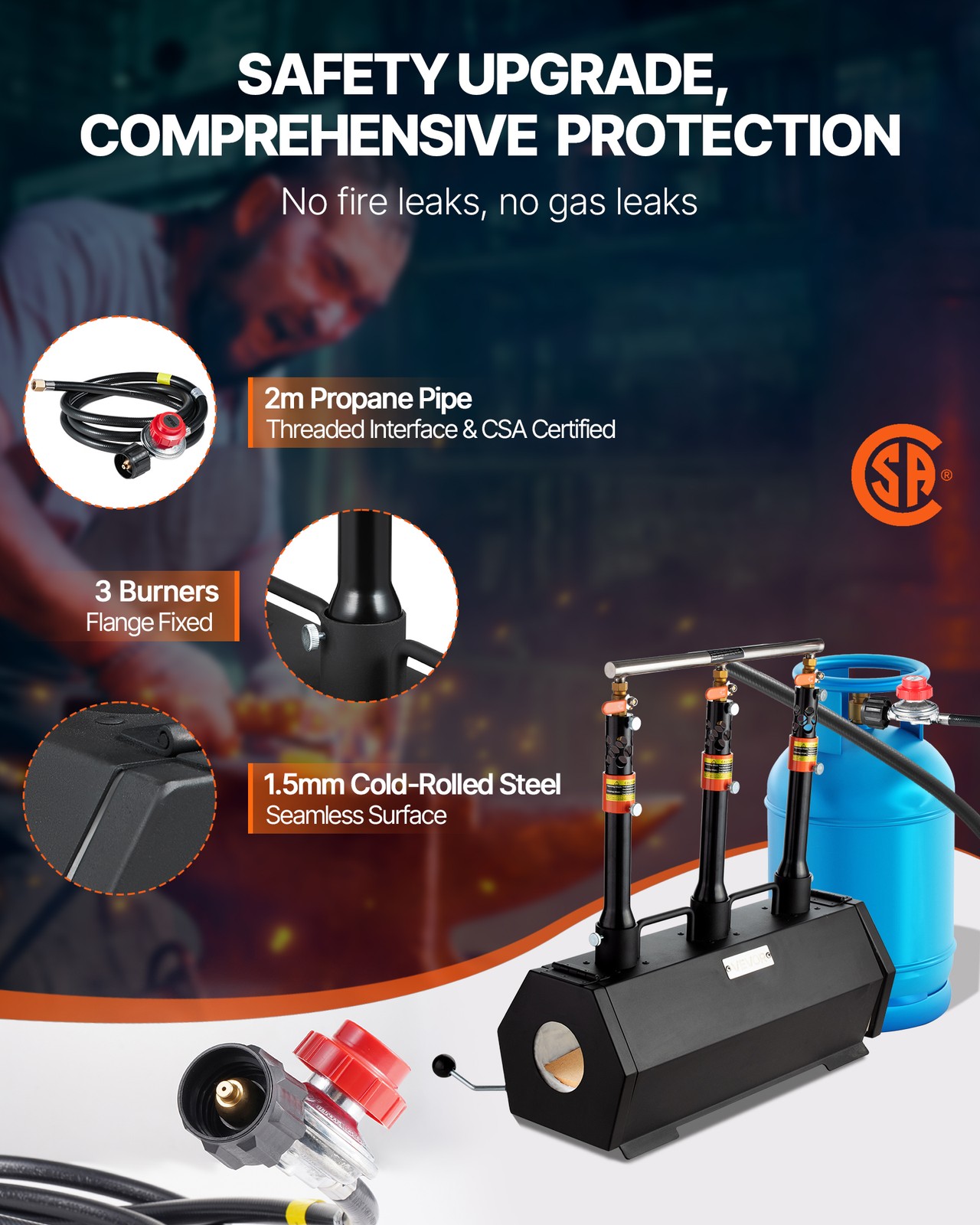 VEVOR Portable Propane Forge 3 Burners Farrier Forge 2600℉ Knife Metal Forge