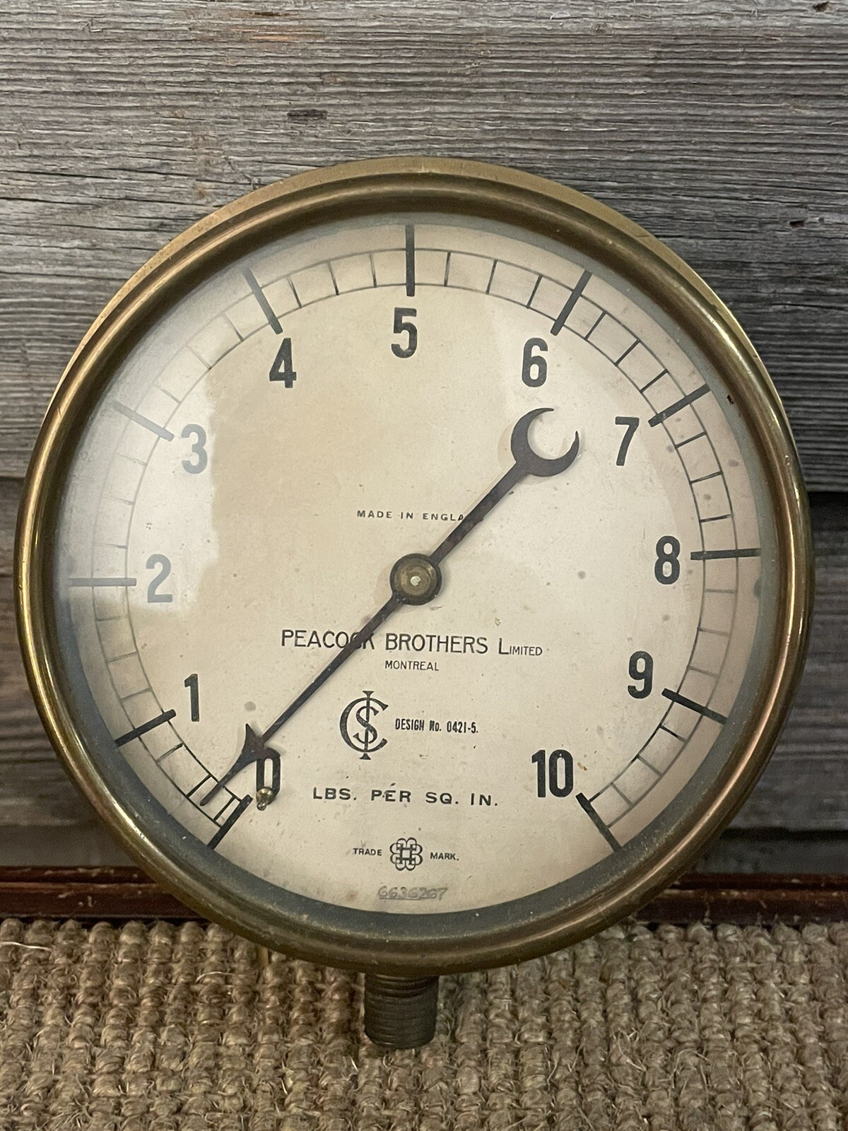 Vintage Brass Pressure Gauge Peacock Brothers Limited Montreal Made In England