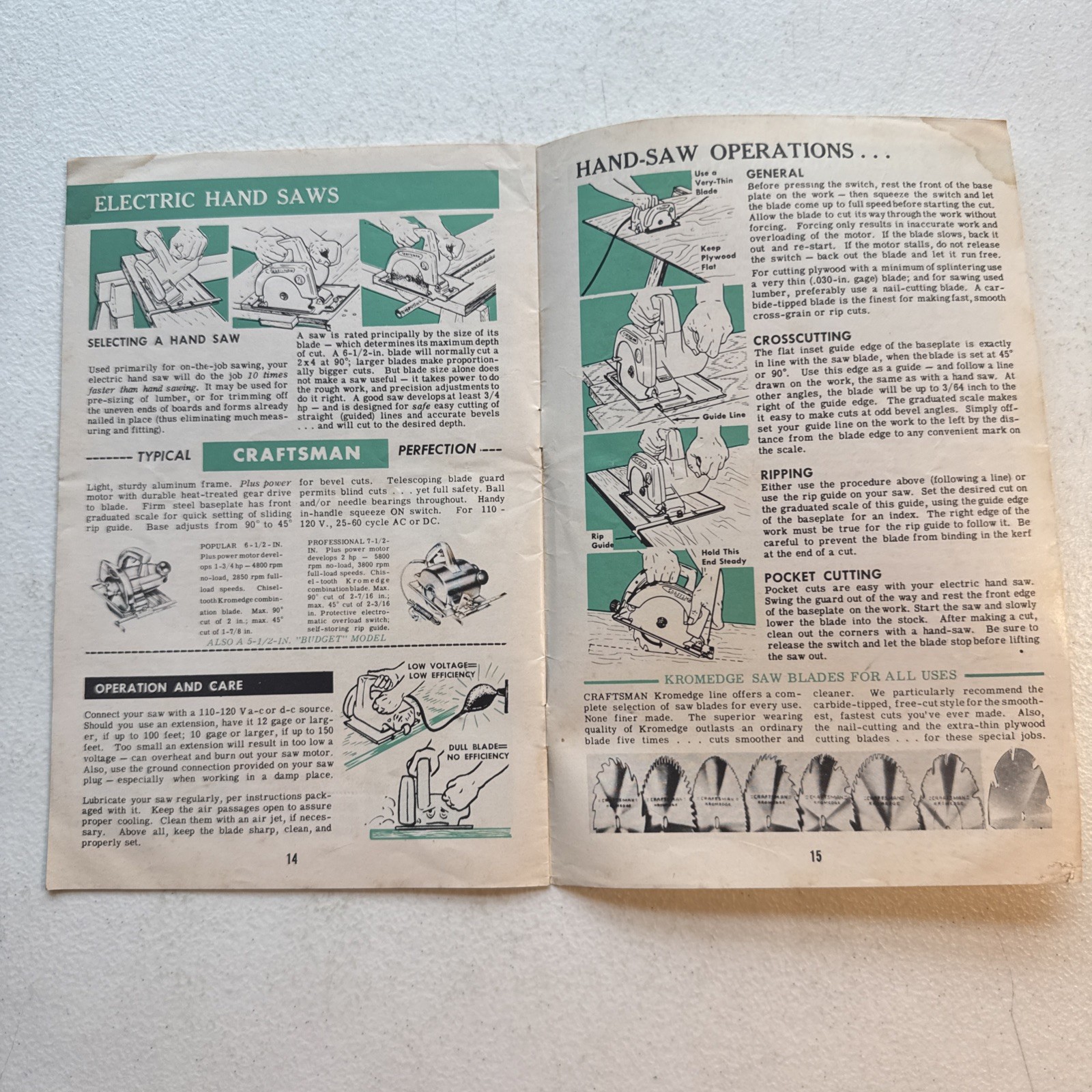 Vintage Craftsman Handbook 1959 Powered Hand Tools
