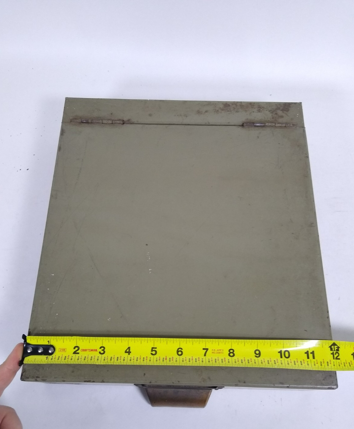 Vintage 2 Steel Storage Box w/ hinge lid, drawer, green, component, insert