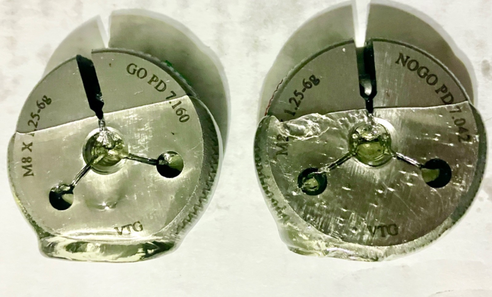 VERMONT M8 X 1.25 6g METRIC THREAD RING GAGES 8 GO NO GO = 7.160 & 7.042